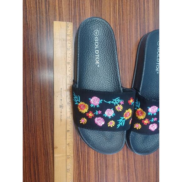 GOLDTOE Womens Slip On Slides Sandal Flowers Colorful Velvet Feel Size 8 - Picture 5 of 6